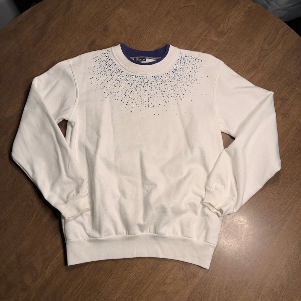 Vintage Sunburst Morning Sun Womens Crewneck Sweater Size Small White